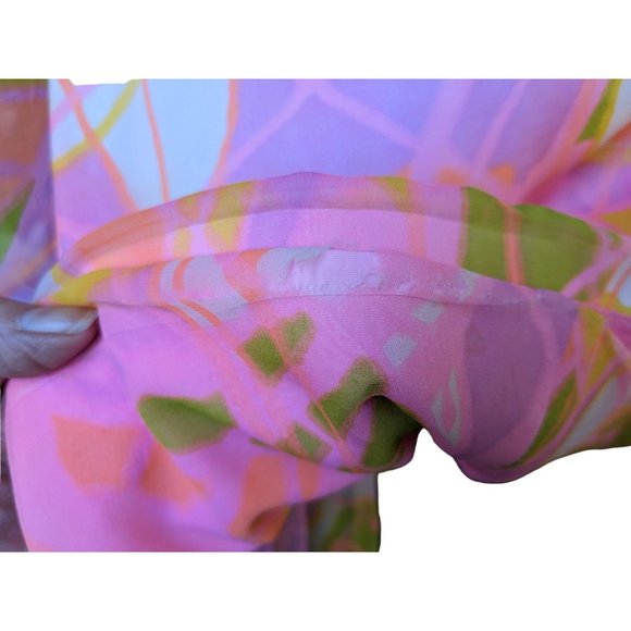 Dress 1960-75 Go Go Union Made Pink Green Psychedelic Bows Flowy - Picture 10 of 15